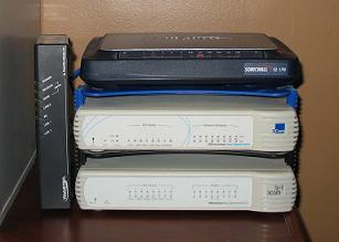 Cable Modem, Sonicwall and 3Com Hub & Switch