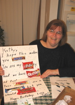 Kathys Birthday - Kathy with candy bar card